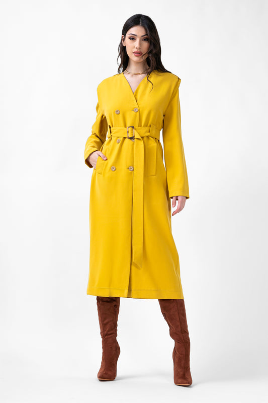 Robe trench midi moutarde