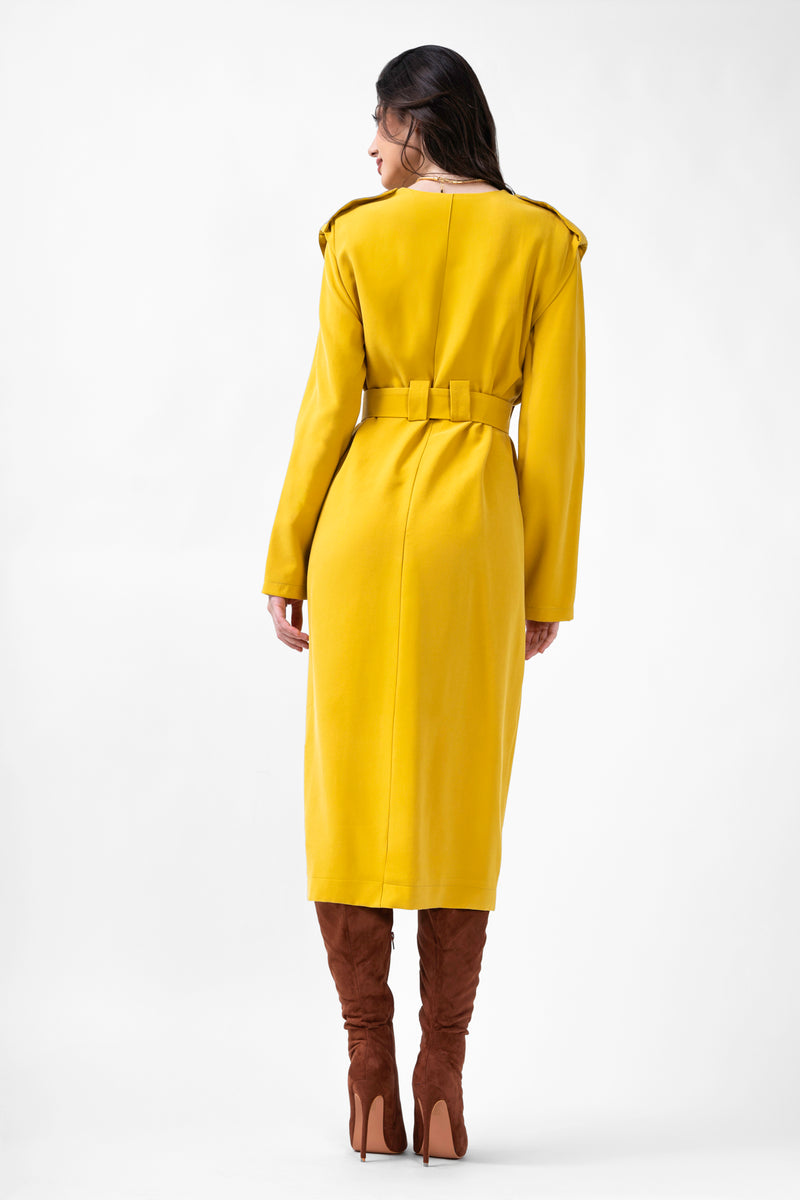 Mustard Midi Trench Dress