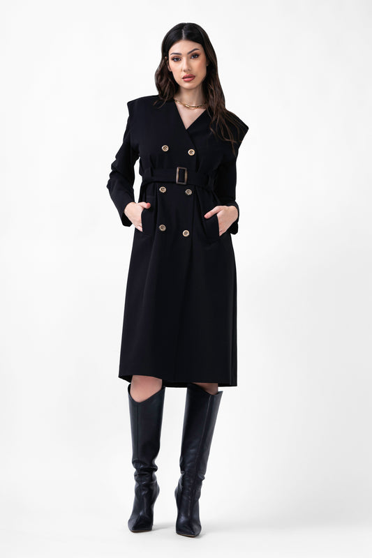 Rochie midi neagra tip trench