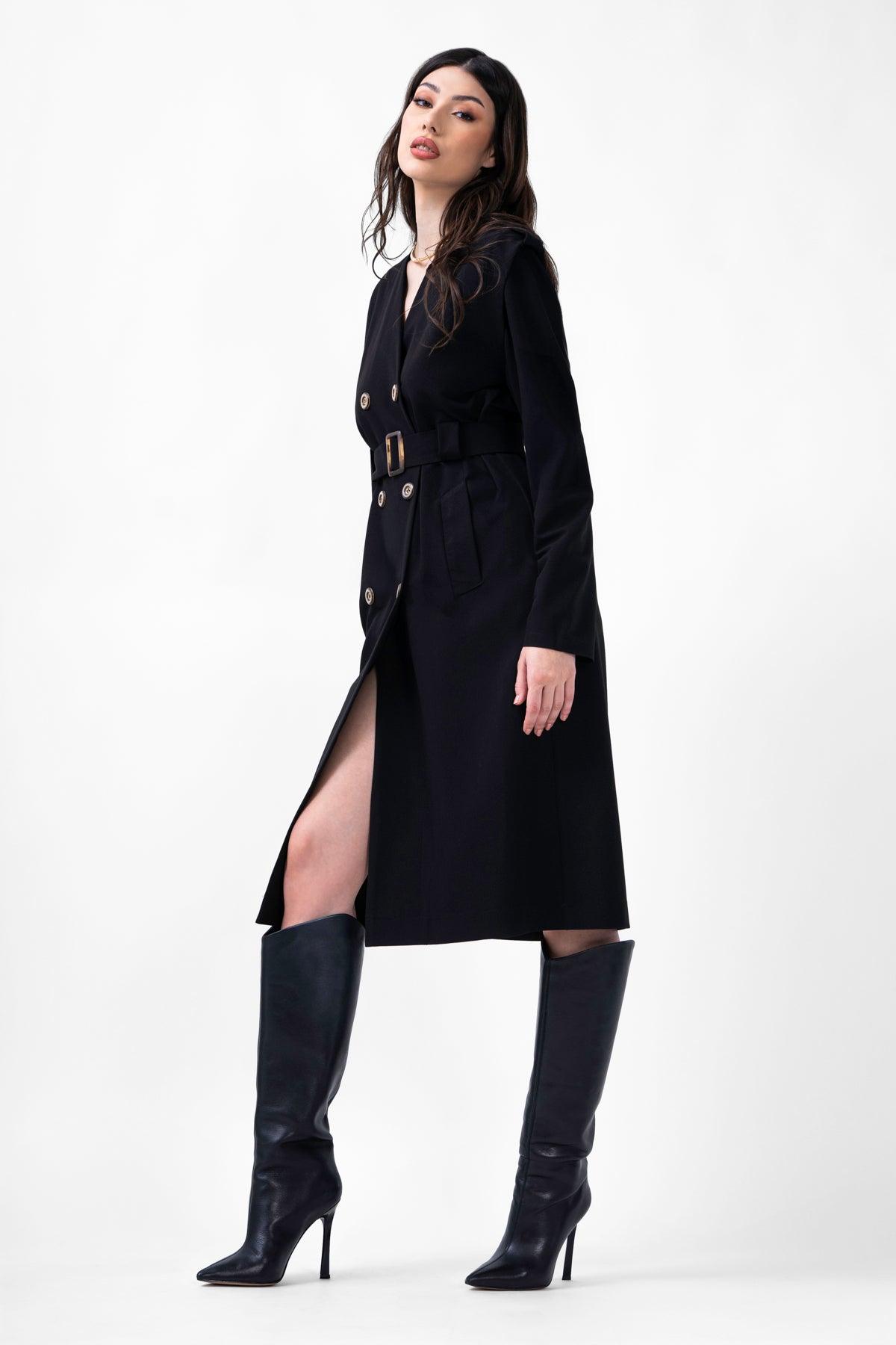 Black Midi Trench Dress