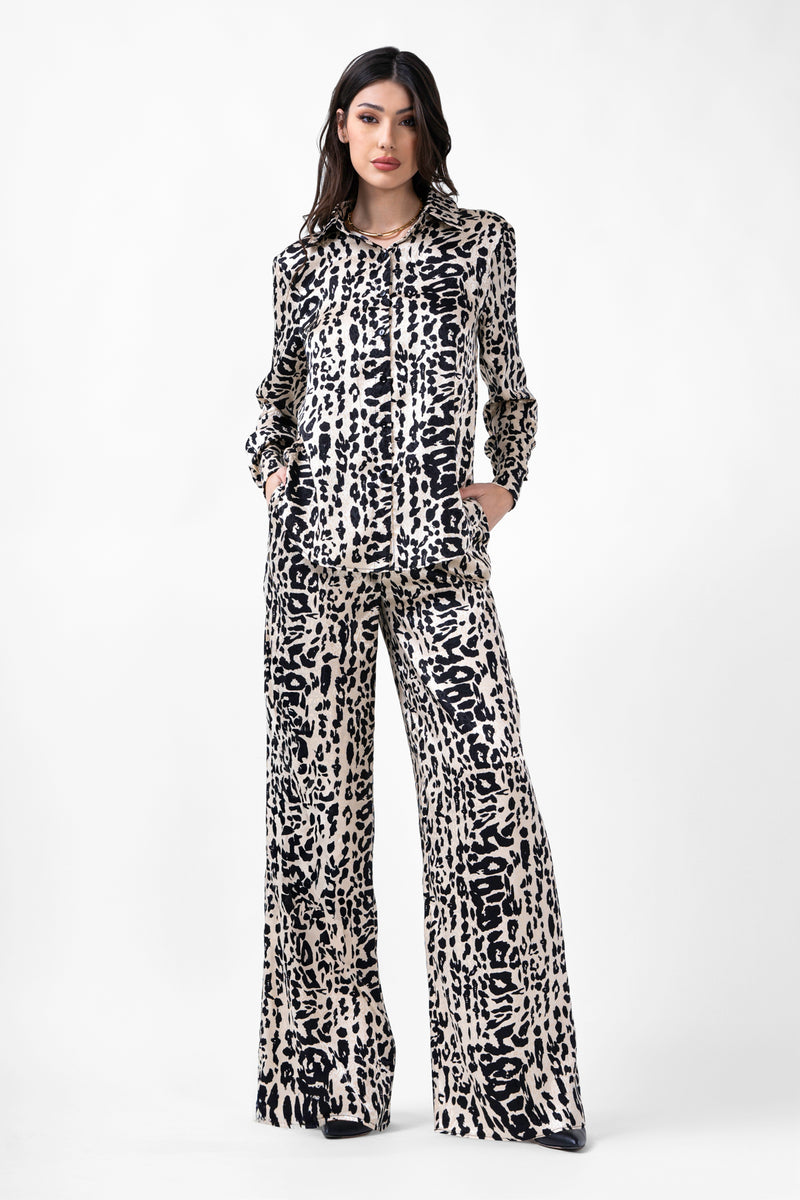 Animal Print Set With Shirt And Straight Trousers