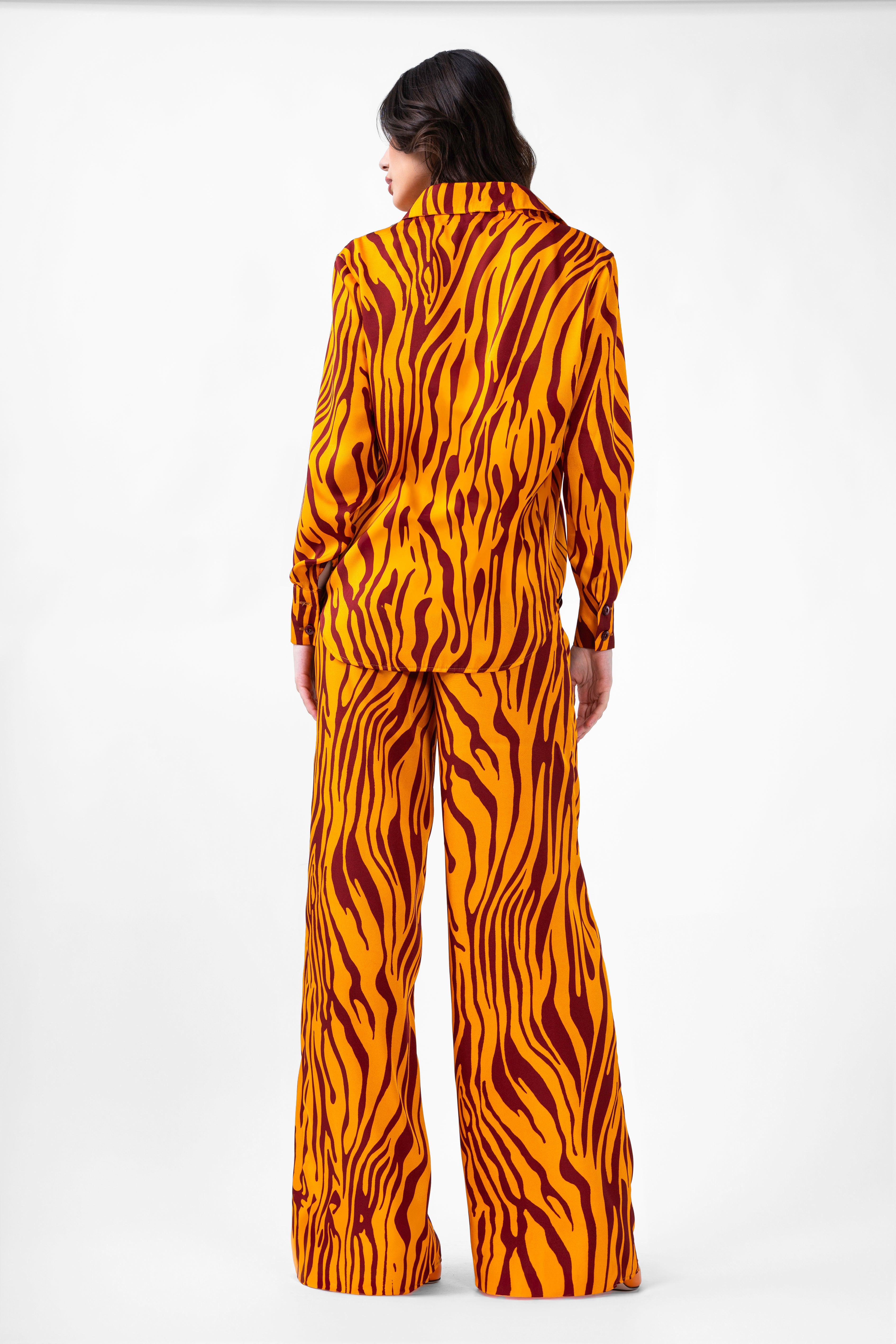 Orange Set With Shirt And Straight Trousers