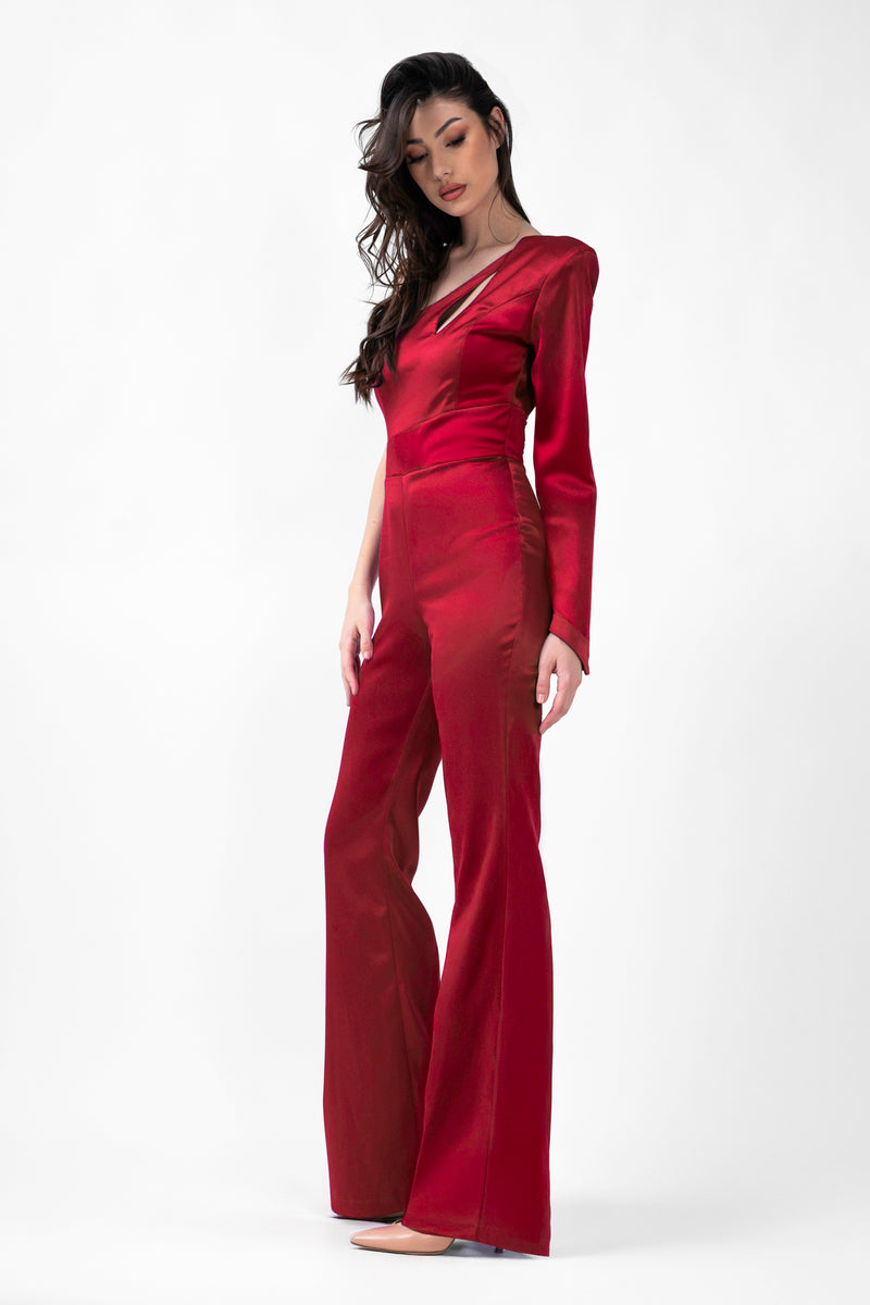 Red  Jumpsuit With Cut-Out