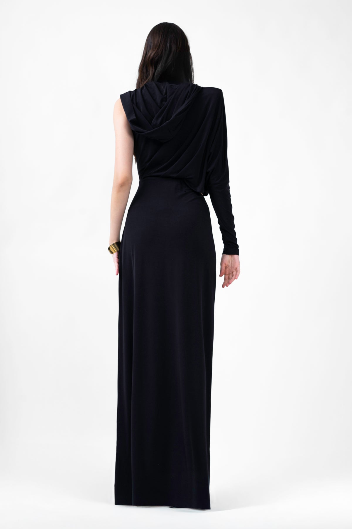 Black Draped Dress With Hood