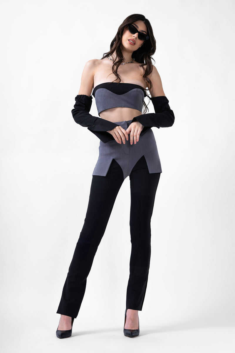 Black Set With Cropped Top And Straight Trousers