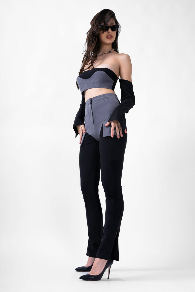 Black Set With Cropped Top And Straight Trousers