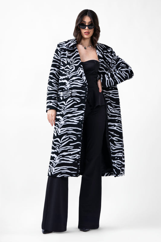 Zebra Printed Straight Overcoat