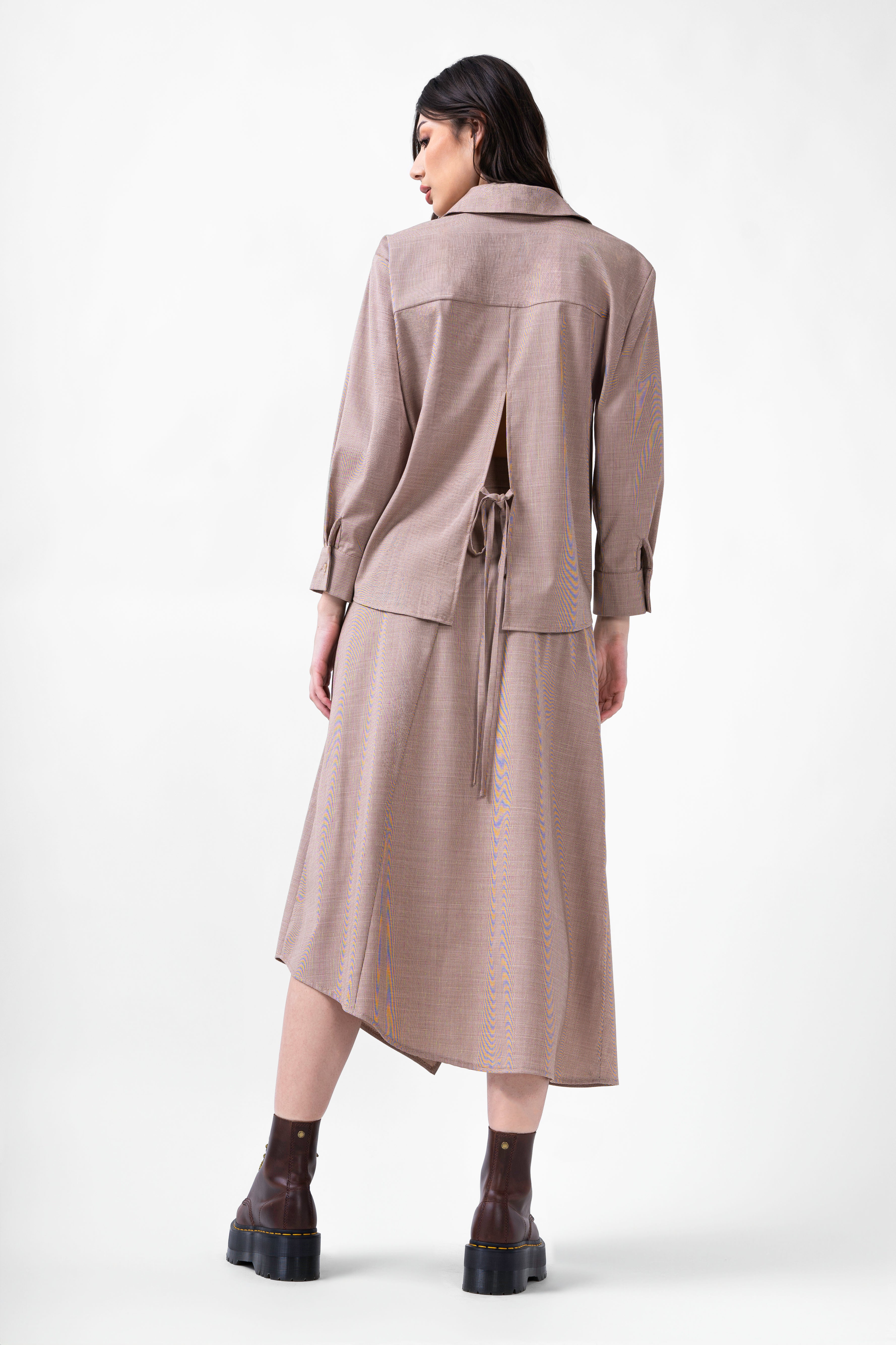 Beige Set With Blouse And Midi Skirt