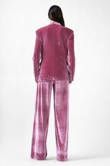 Pink Velvet Suit With Blazer And Straight Trousers