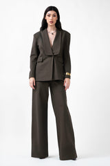 Khaki Suit With Blazer And Straight Trousers