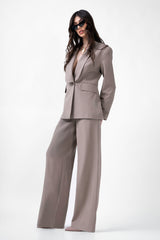 Beige Suit With Blazer And Straight Trousers