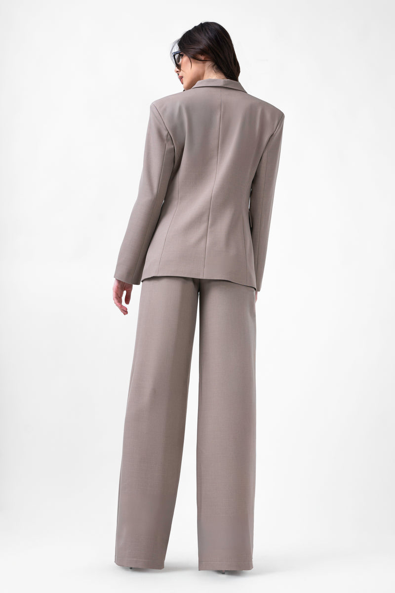 Beige Suit With Blazer And Straight Trousers