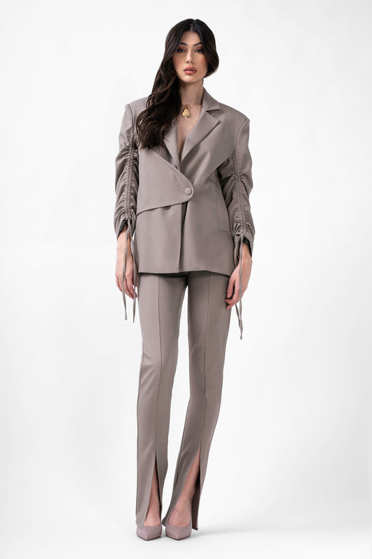 Beige Suit With Laces And Slim Fit Trousers