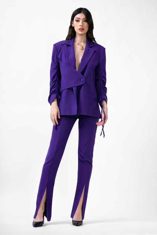 Purple Suit With Laces And Slim Fit Trousers