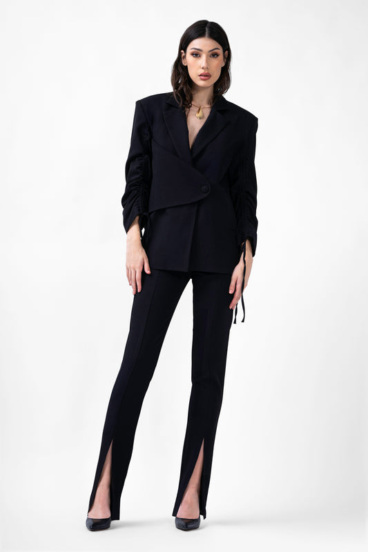 Black Suit With Laces And Slim Fit Trousers