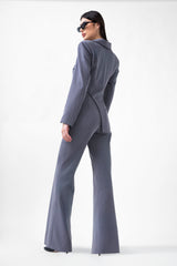 Grey Set With Body Shirt And Straight Trousers