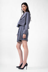 Grey Suit With Cropped Blazer And Bermuda Shorts