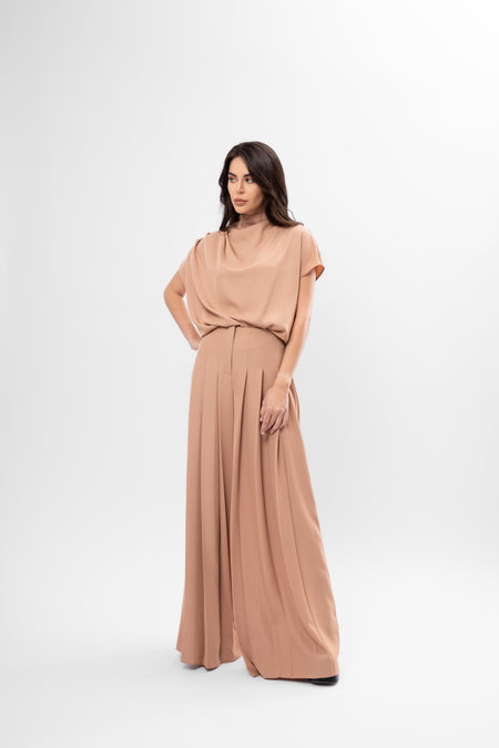 Set Cappuccino cu Drapaje și Pantaloni cu Pliuri