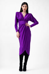 Purple Midi Dress With Corset And V-Neck