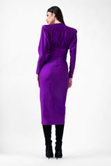 Purple Midi Dress With Corset And V-Neck