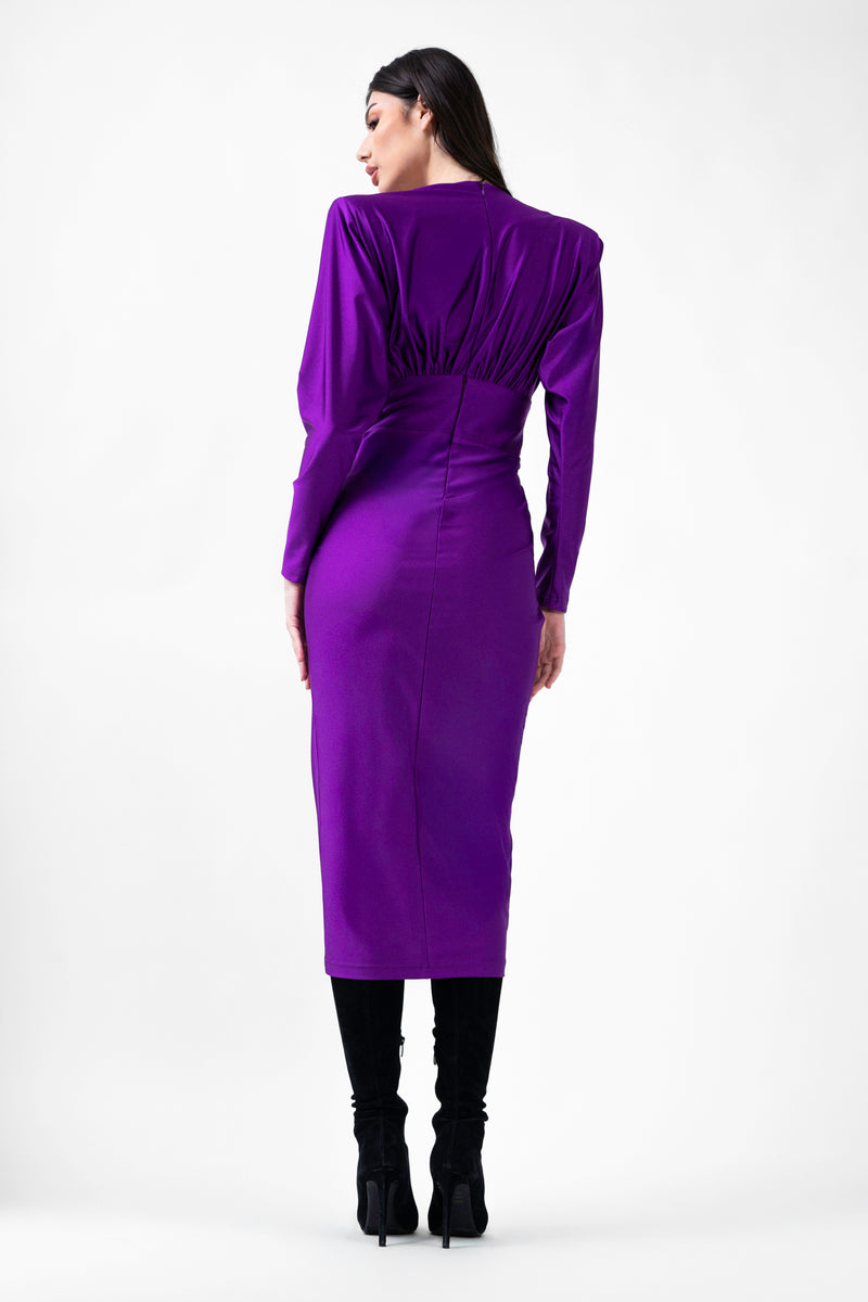 Purple Midi Dress With Corset And V-Neck