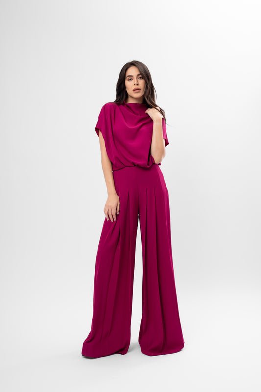Set Fucsia cu Drapaje și Pantaloni cu Pliuri