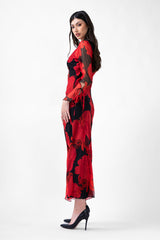 Midi Dress With Roses Print