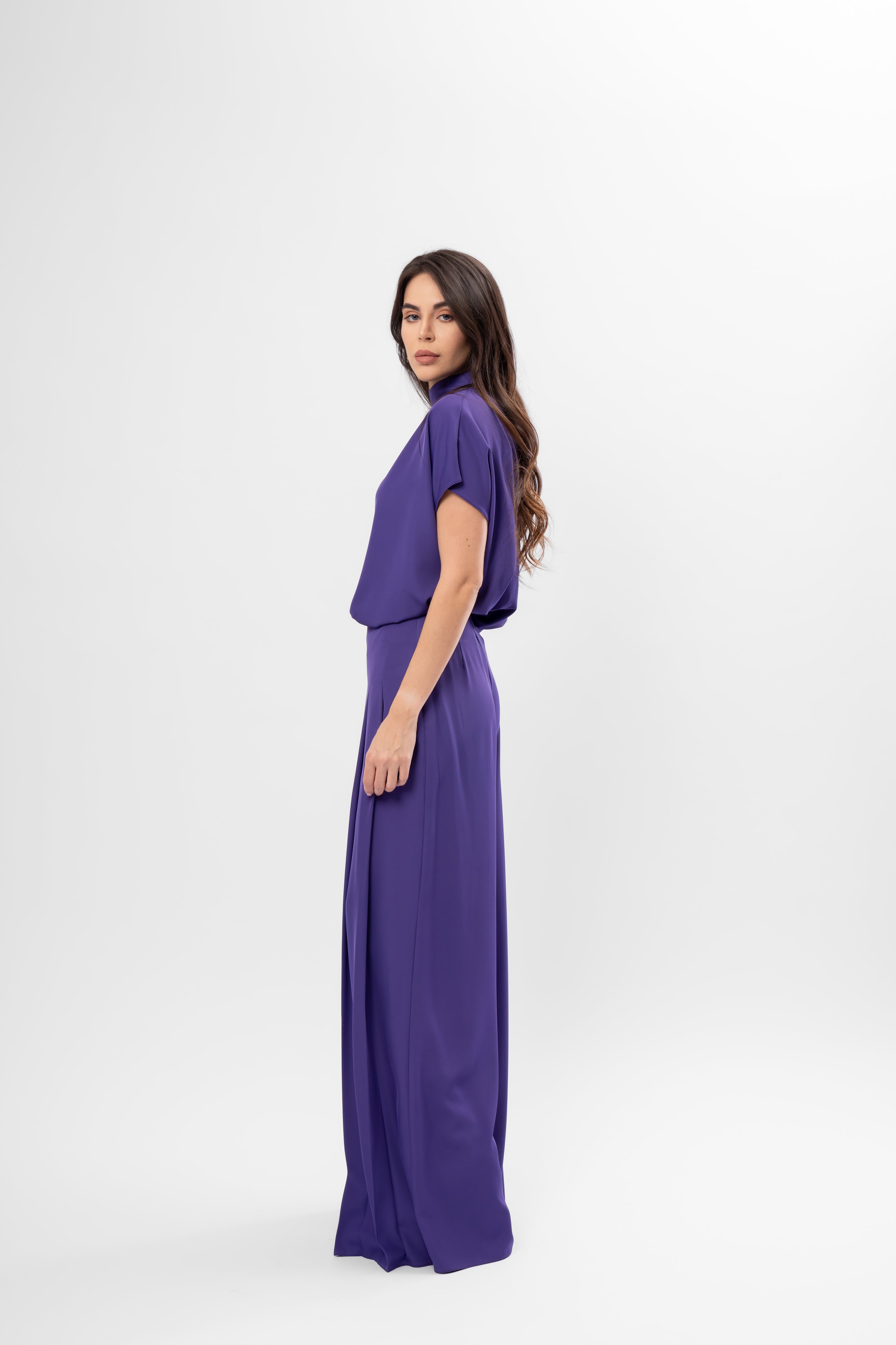 Set Mov cu Drapaje și Pantaloni cu Pliuri