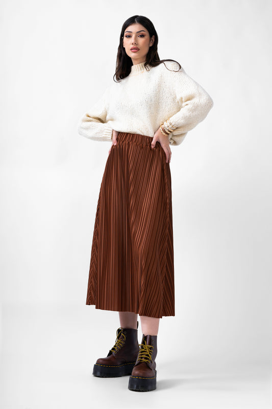 Brown Midi Pleated Skirt