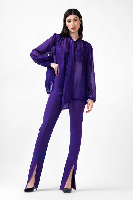 Bluza mov cu insertii si esarfe 