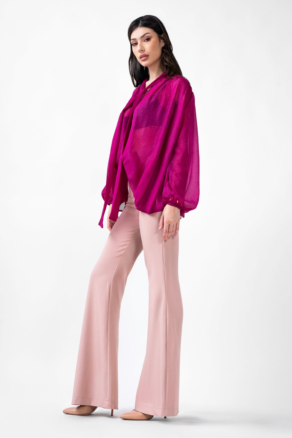 Fuchsia Blouse With Inserts And Scarves