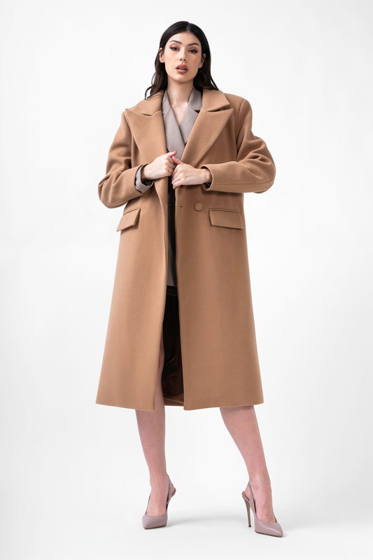 Manteau droit en camel