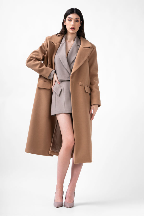 Manteau droit en camel