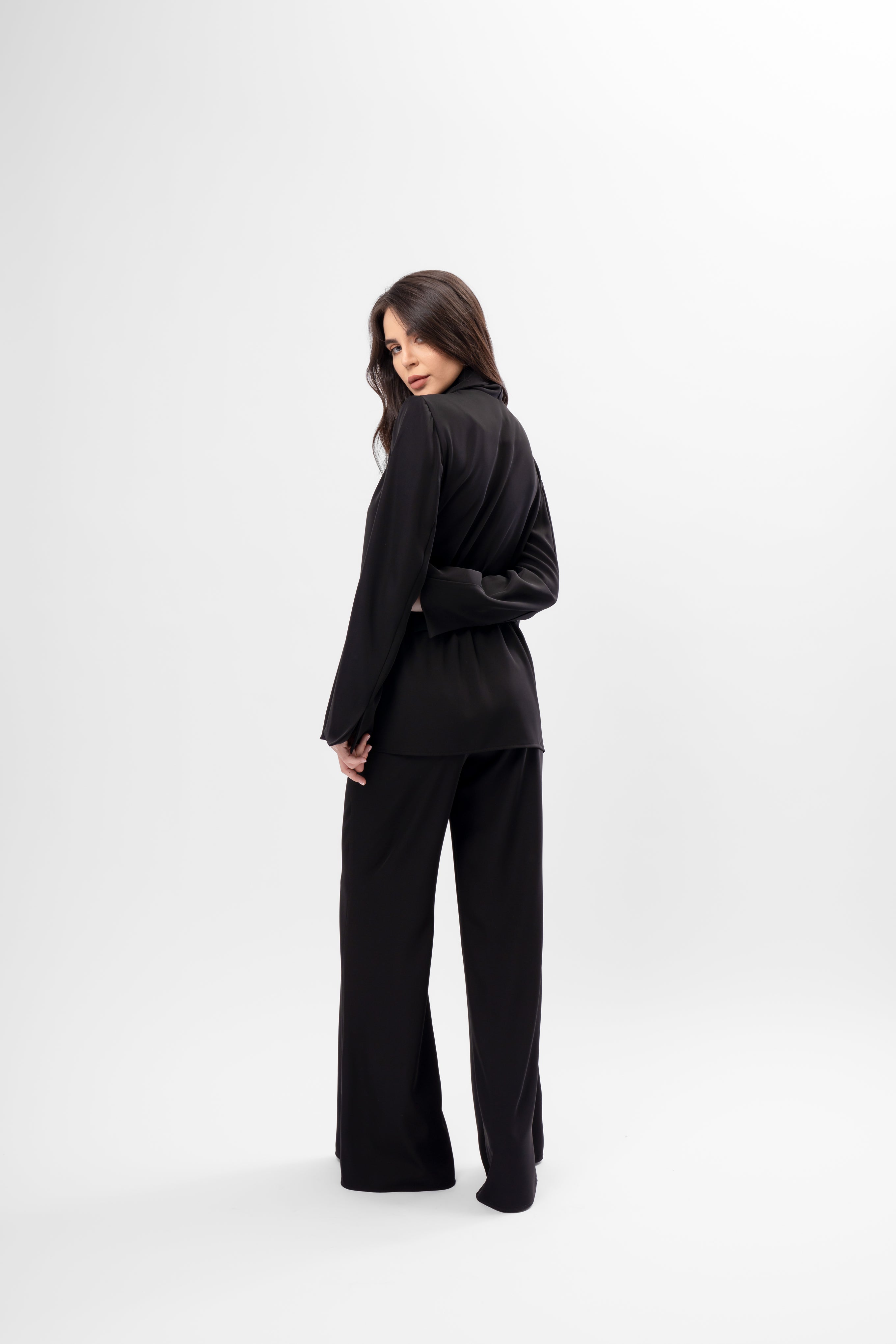 Black Set with Wrap Blazer and Flared Trousers