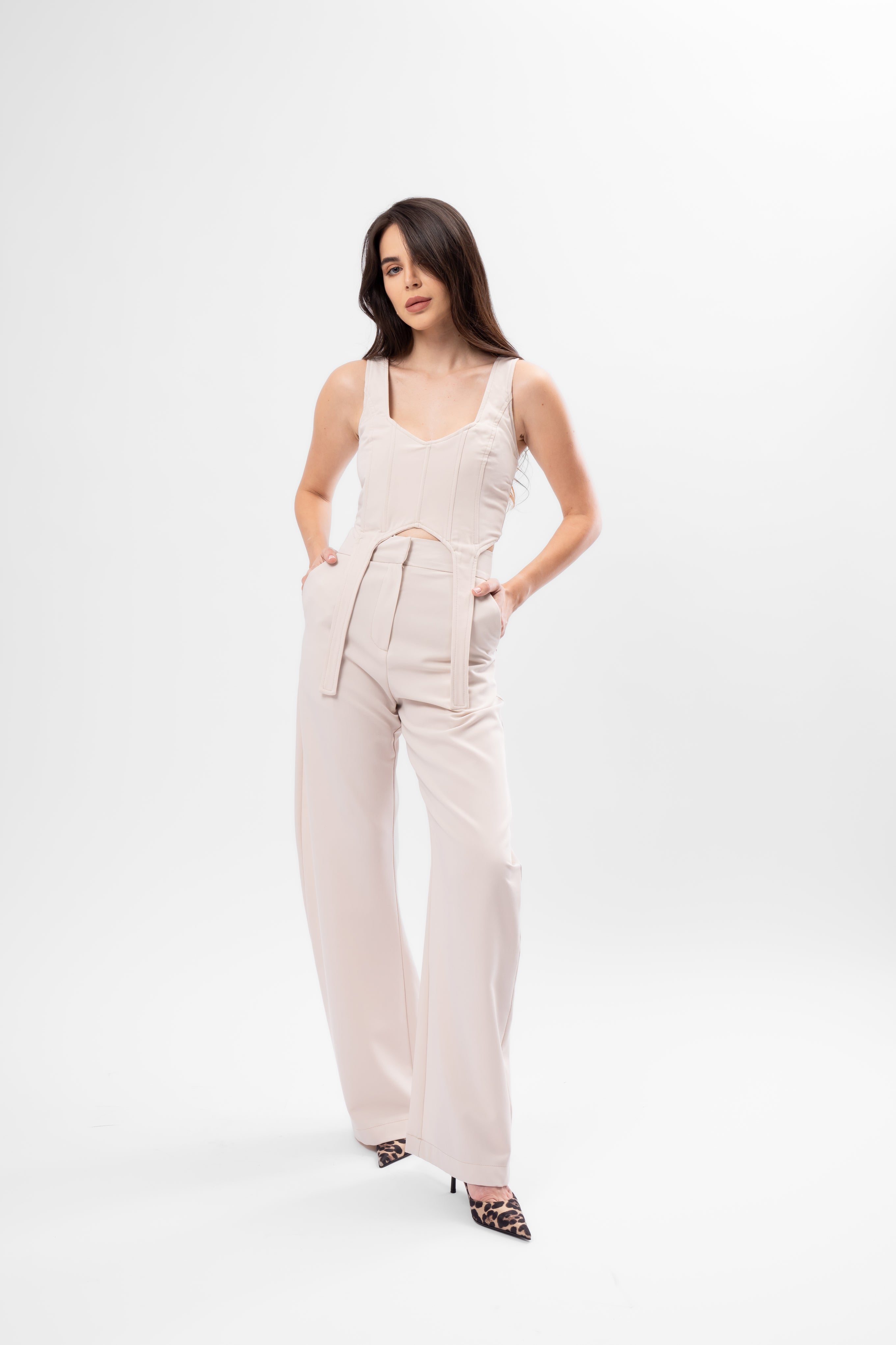 Beige Set with Corset and Balloon Pants