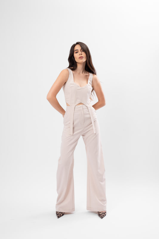 Set Bej cu Corset și Pantaloni Balon