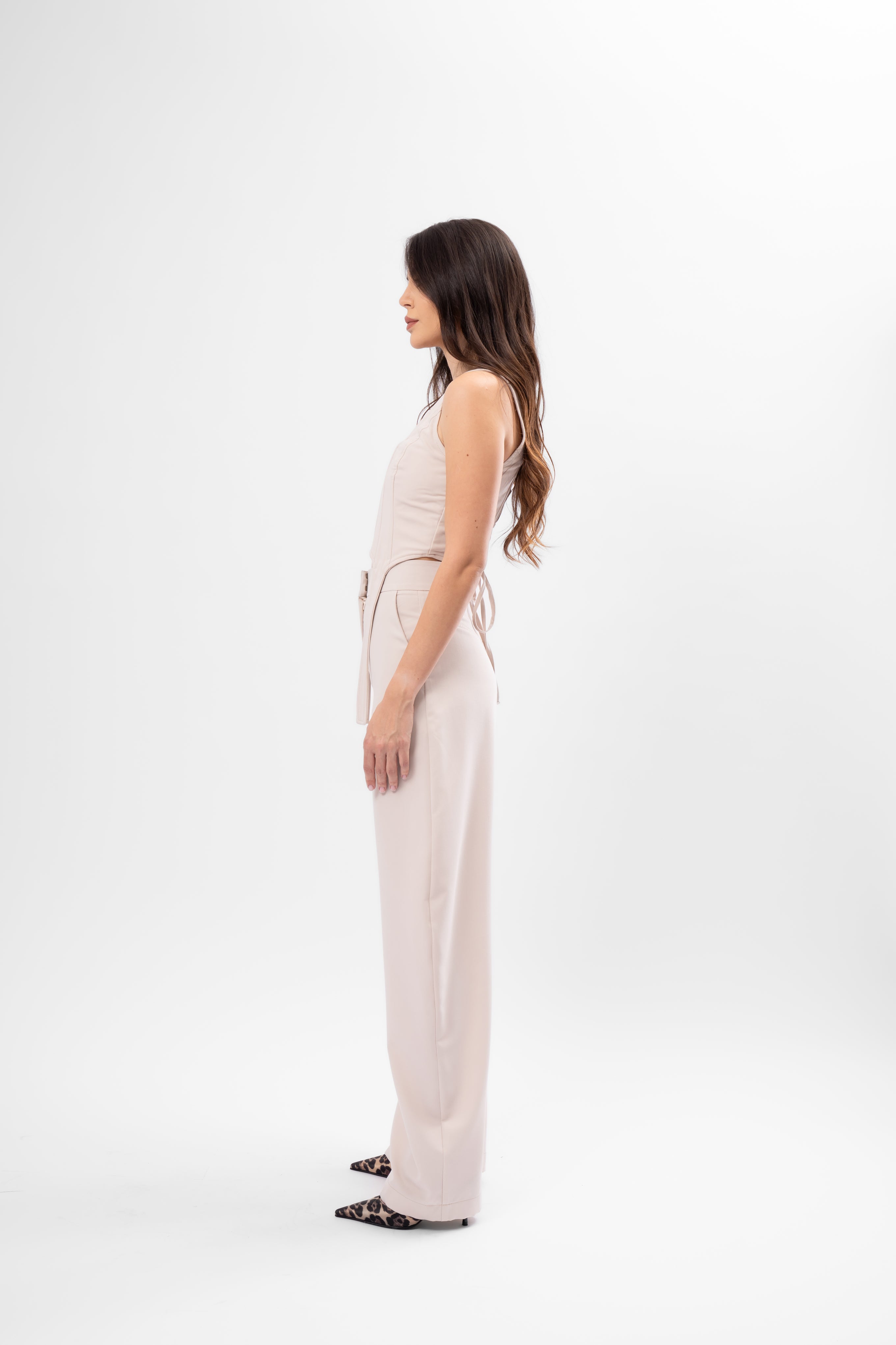 Beige Set with Corset and Balloon Pants