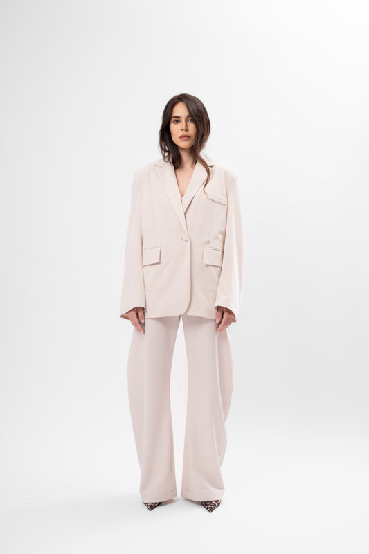 Beige Set with Corset, Balloon Pants and Oversized Blazer