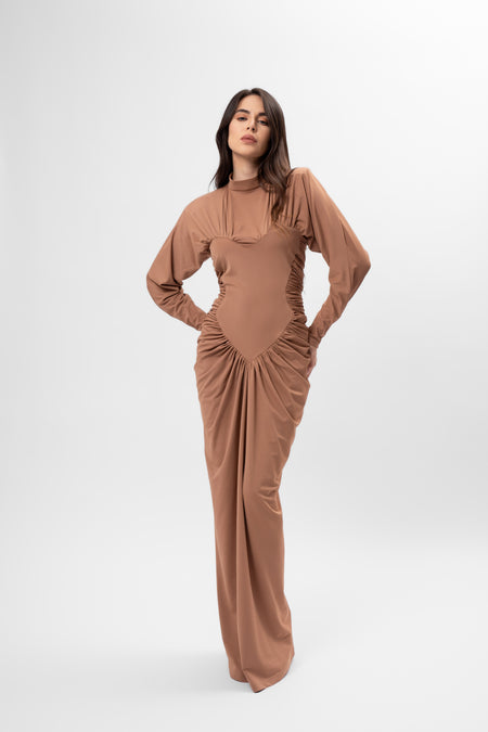 Cappuccino Maxi Dress with Heart-Shaped Detail
