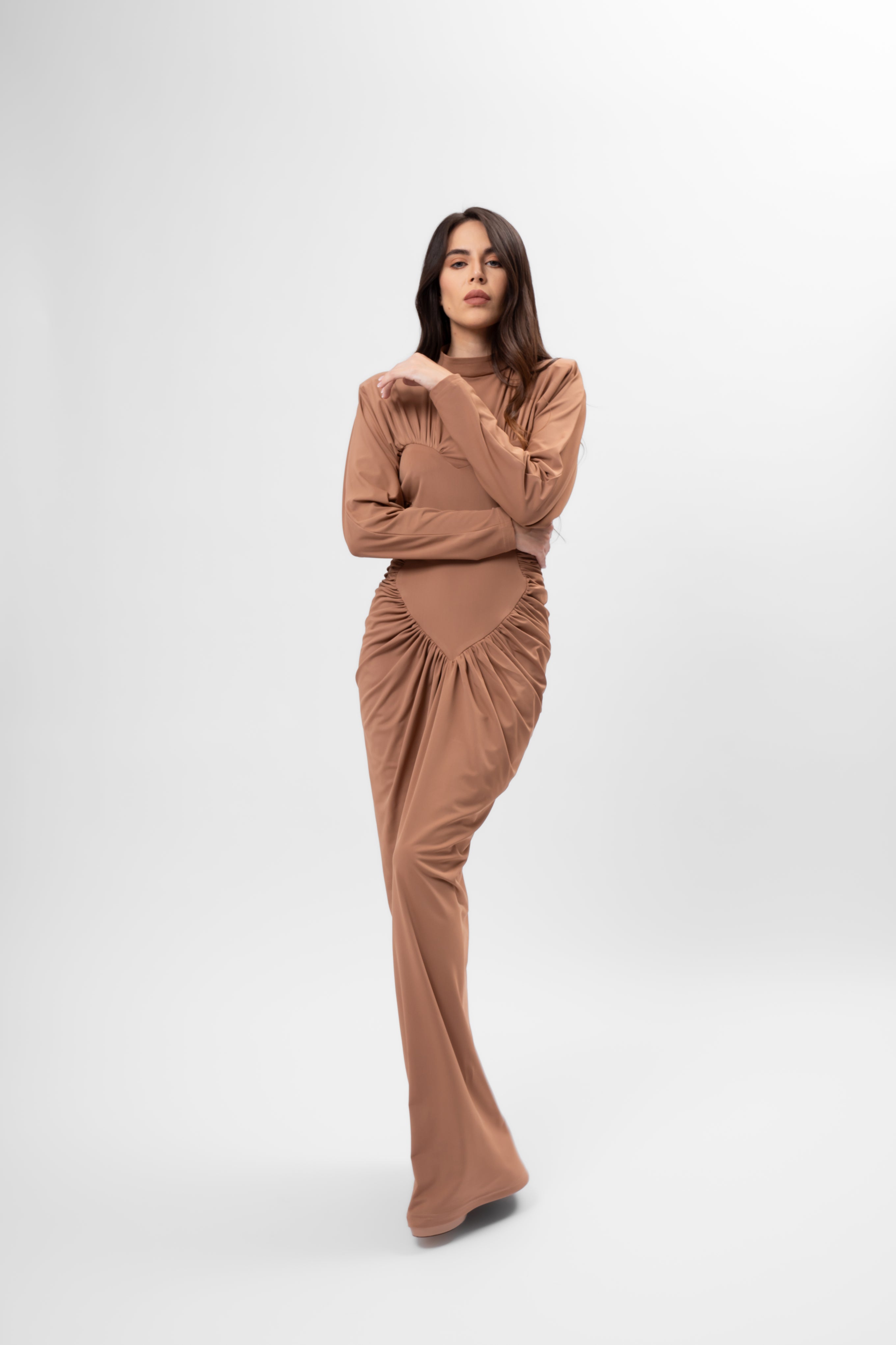 Cappuccino Maxi Dress with Heart-Shaped Detail