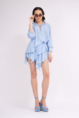Baby blue set with shirt and asymmetrical skirt