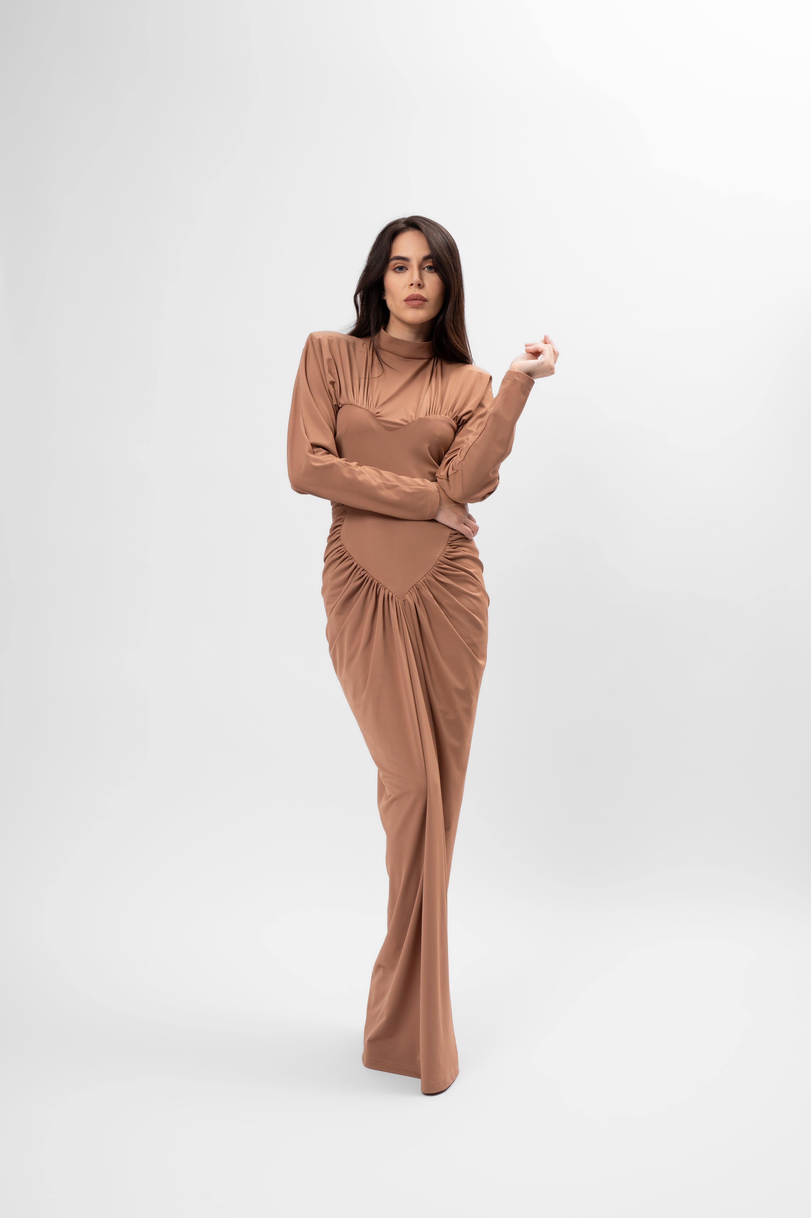Cappuccino Maxi Dress with Heart-Shaped Detail
