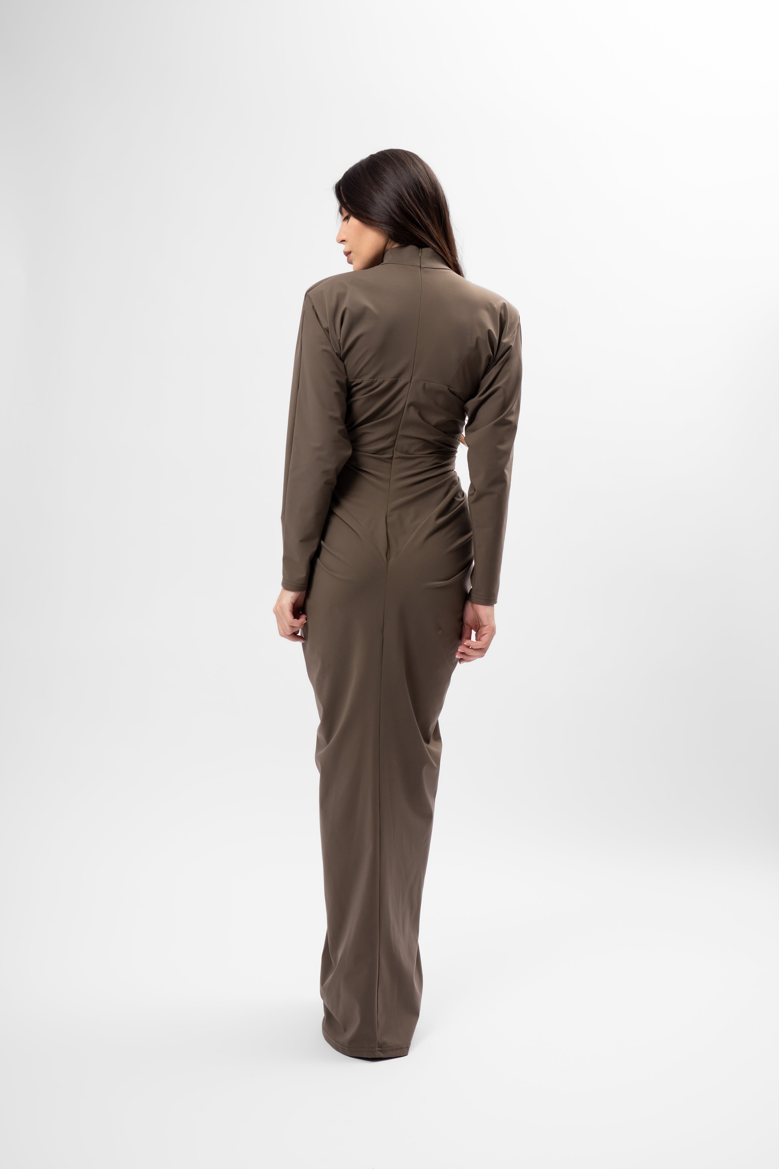 Long Khaki Dress with Heart-Shaped Detail
