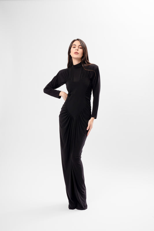 Long Black Dress with Heart-Shaped Detail