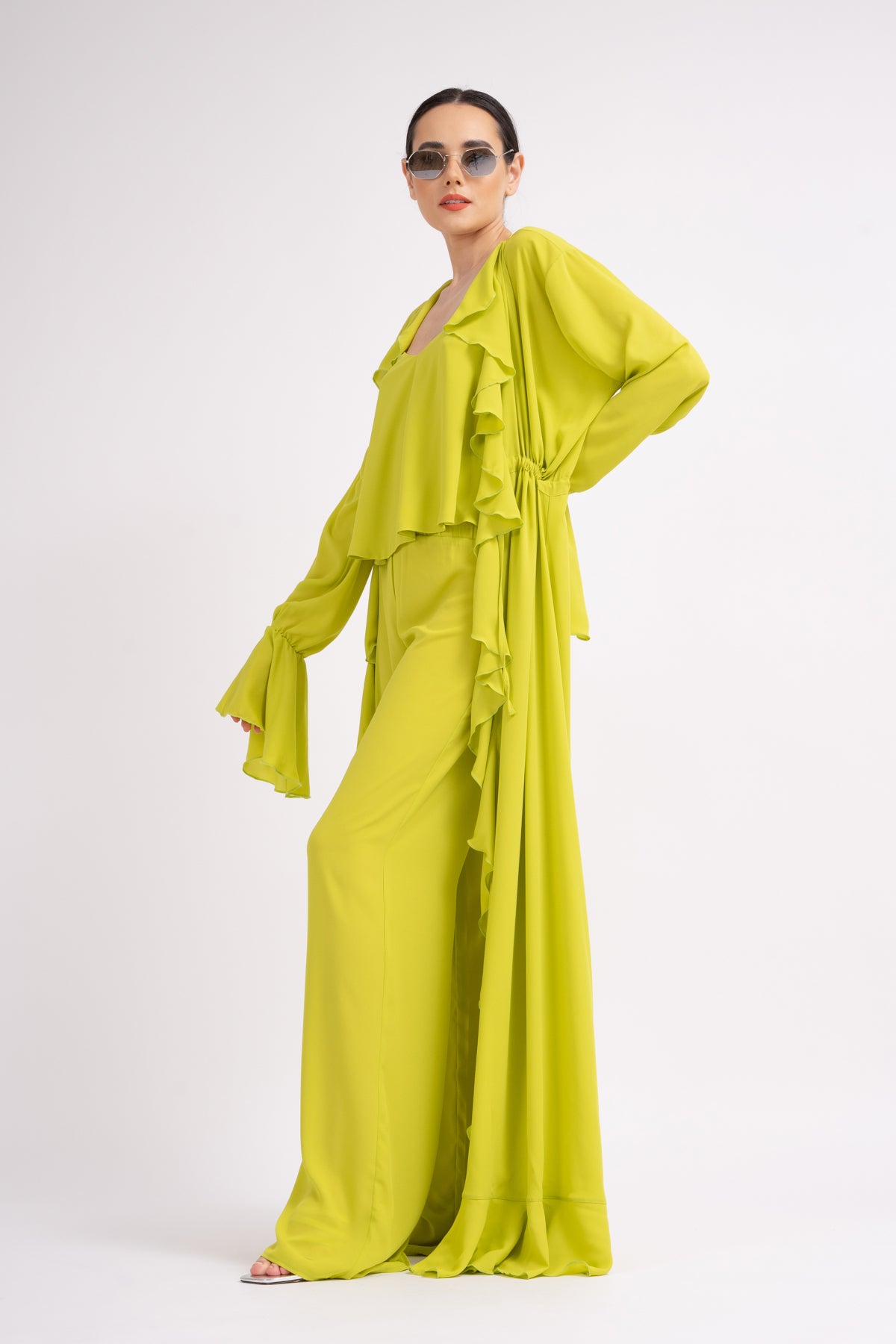 Set lime cu caftan cu volane