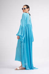 Blue loose dress with drawstring waist