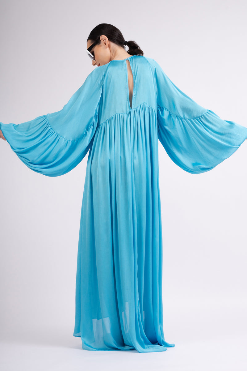 Blue loose dress with drawstring waist