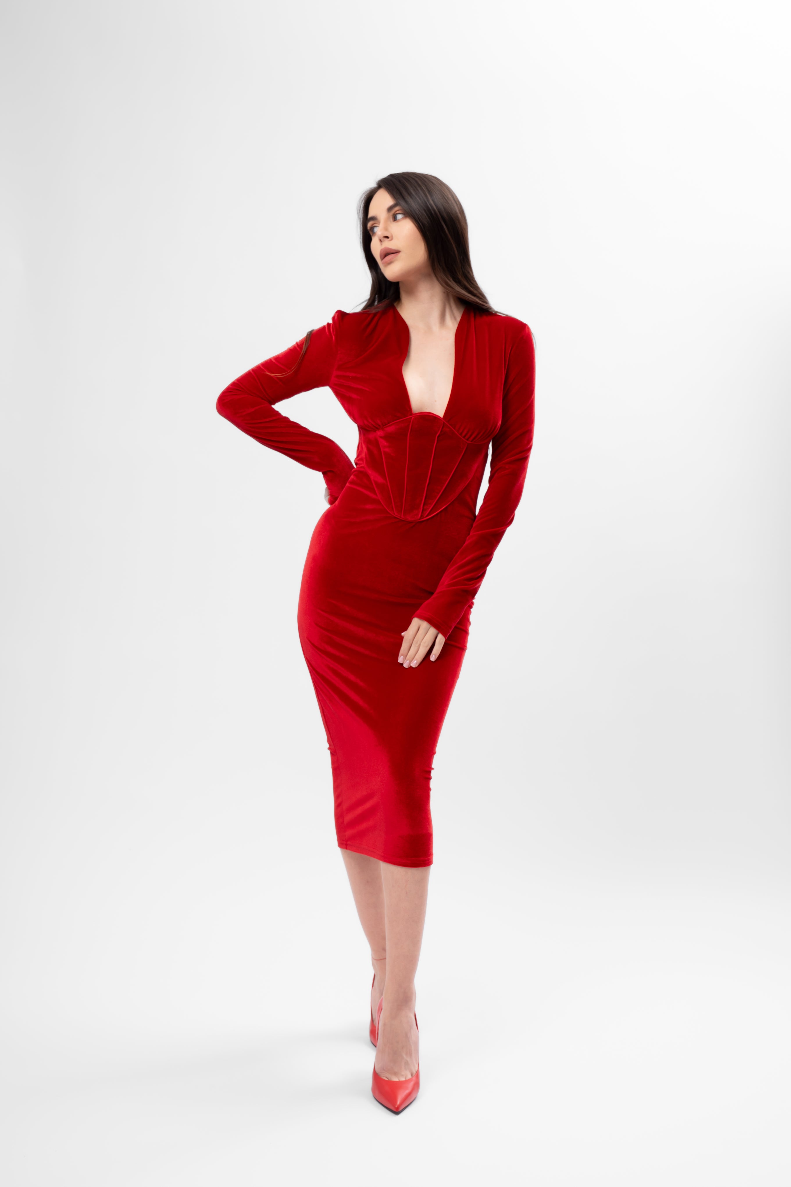 Red Velvet Dress with Corset