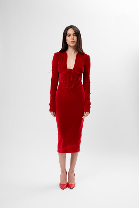 Red Velvet Dress with Corset