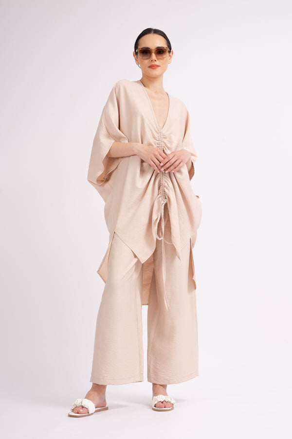 Nude set with blouse and culottes trousers